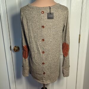 42Pops Gray Button-Up Back Sweater with Elbow Patches NWT